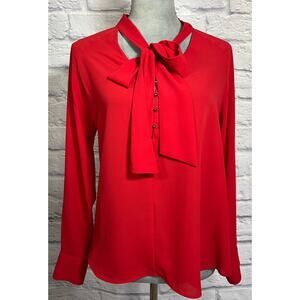 Zara Vibrant Red Bow Neck Blouse
